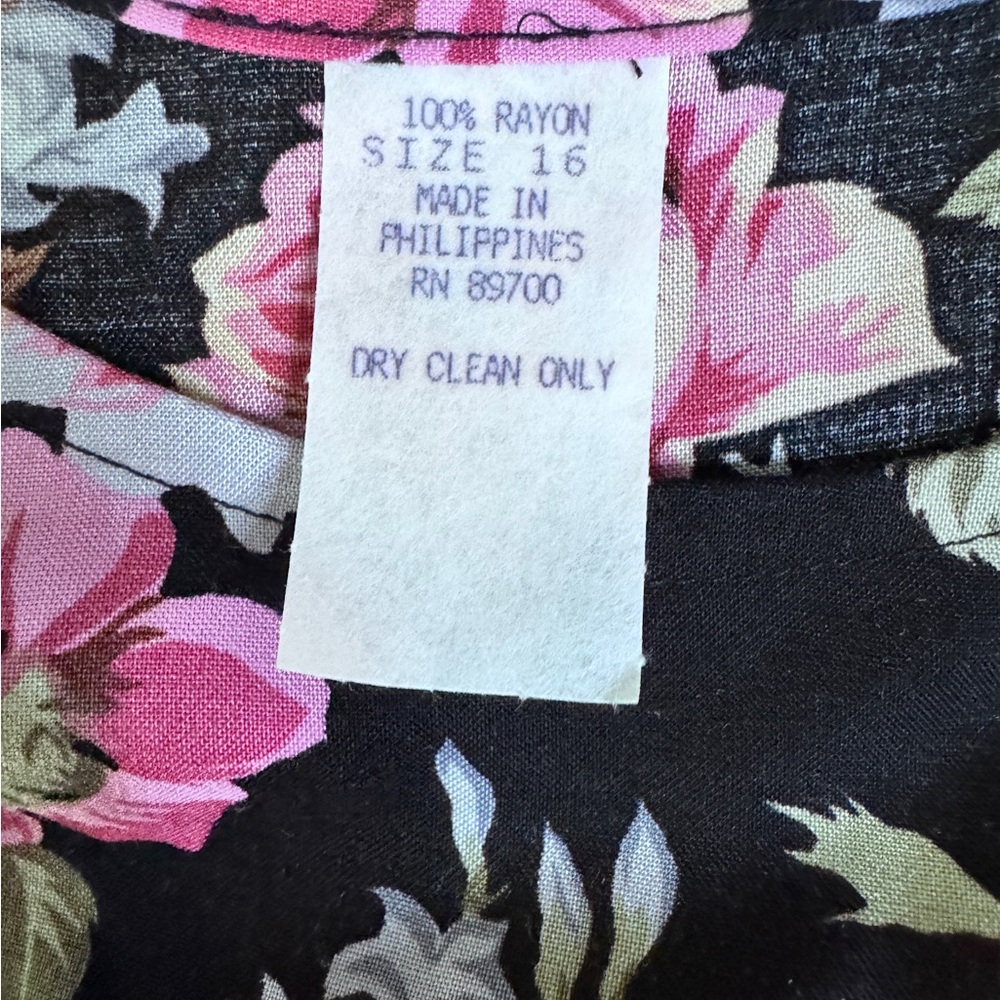 Vtg Floral Tank Maxi Dress Sz 16 Black Pink Festival 90s Retro Grunge Cottage - Picture 7 of 7